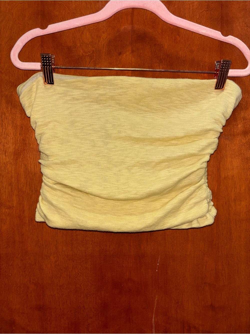 Free People Pale Yellow Strapless Ruched Tube Top